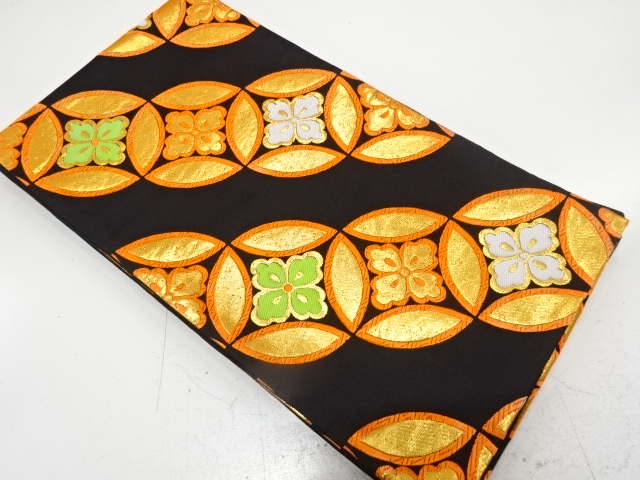 JAPANESE KIMONO / ANTIQUE OBI FOR KIDS / WOVEN FLORAL SHIPPO